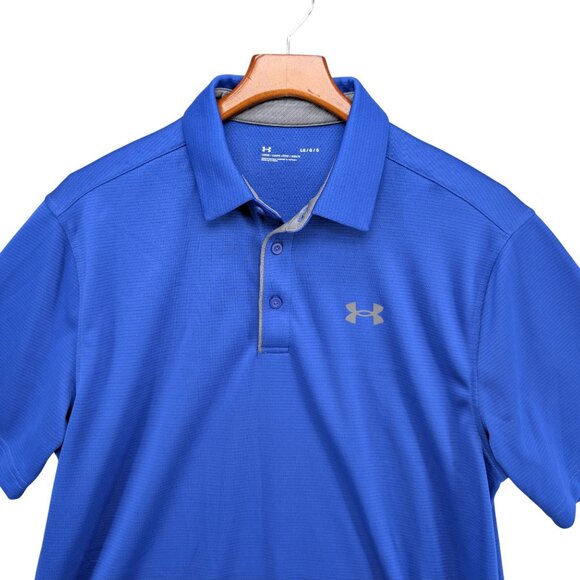 Under Armour Tech Polo Mens Royal Blue Short Sleeve Loose Fit Golf Shirt Size L - Picture 4 of 10
